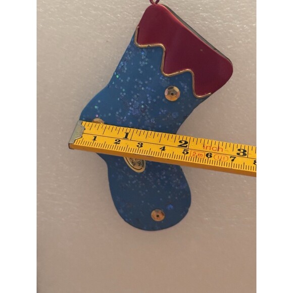 Christmas Tree Ornament Blue Metal Stocking Holiday Decor - Picture 4 of 4